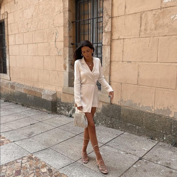 Zara Cream Tie Blazer Dress - Picture 3 of 16